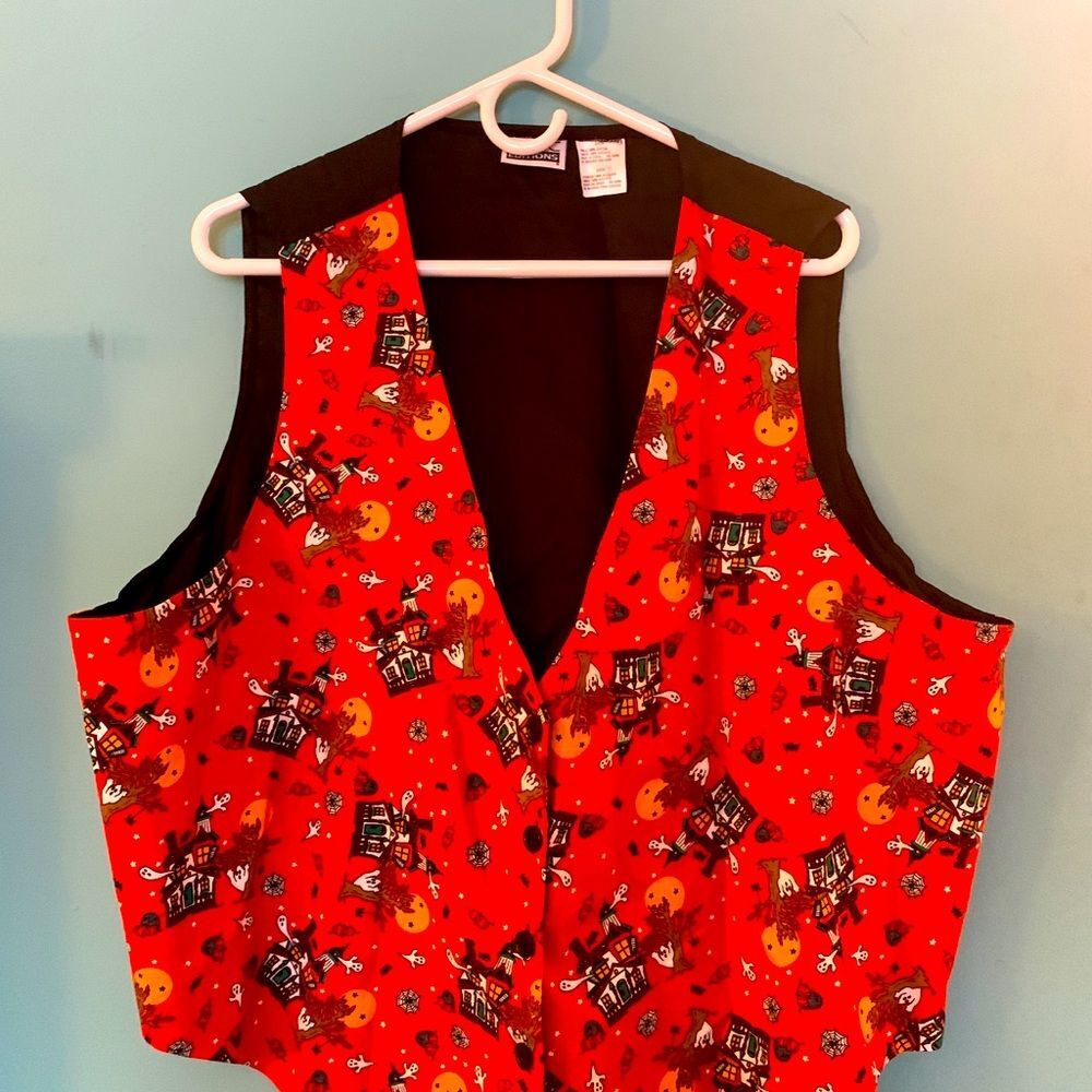 Plus Size Orange Halloween Scene Vest Ghosts Haunted House Size 24W